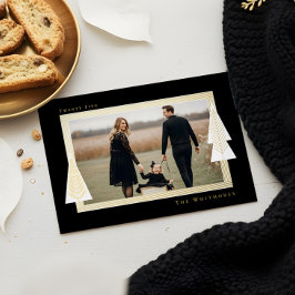 Moderne Stripe Frame Evergreen Weihnachtsbaum Foto Folien Feiertagskarte