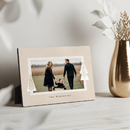 Moderne Stripe Frame Evergreen Weihnachtsbaum Foto Fotoplatte