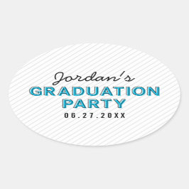 Moderne Stripes Blue Graduation Party Ovaler Aufkleber