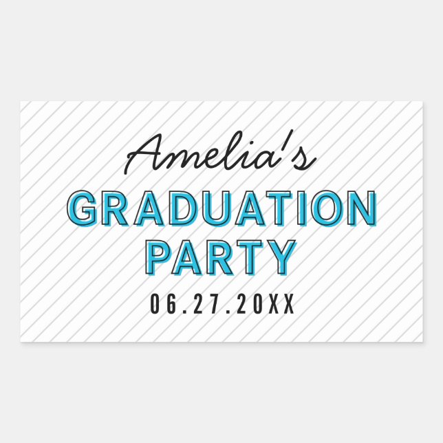 Moderne Stripes Blue Graduation Party Rechteckiger Aufkleber (Vorderseite)