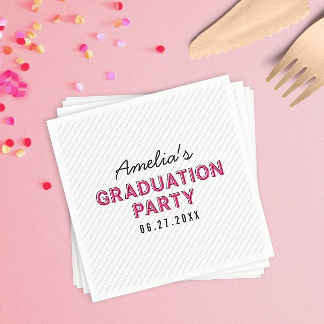 Moderne Stripes Pink Graduation Party Serviette (Von Creator hochgeladen)