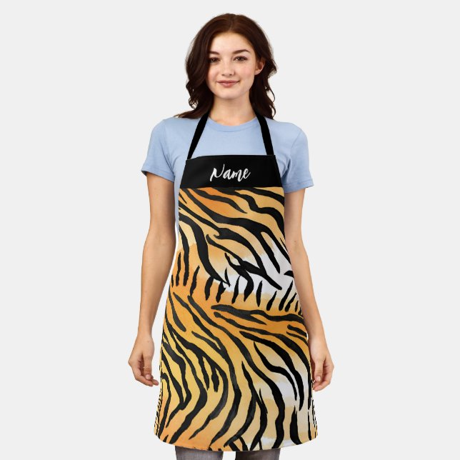 Moderne Stripte Tigerfelle Druckfeline Schürze (Getragen)