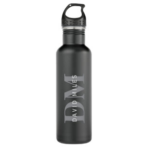 Moderne, stylische dunkelgraue Monogramm und Name Edelstahlflasche