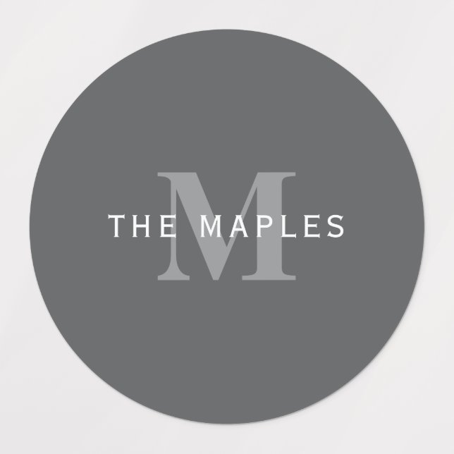 Moderne, stylische dunkelgraue Monogramm und Name Etiketten (Design 1)