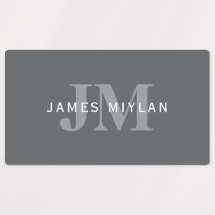 Moderne, stylische dunkelgraue Monogramm und Name Etiketten