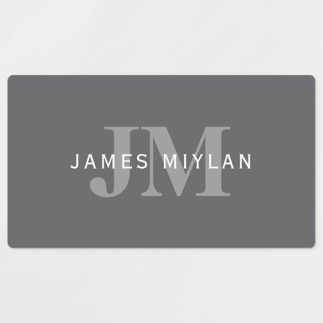 Moderne, stylische dunkelgraue Monogramm und Name Etiketten (Design 1)