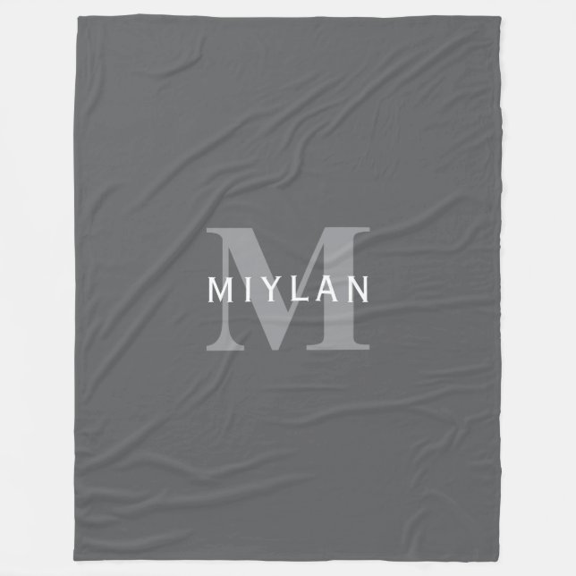 Moderne, stylische dunkelgraue Monogramm und Name Fleecedecke (Vorderseite)