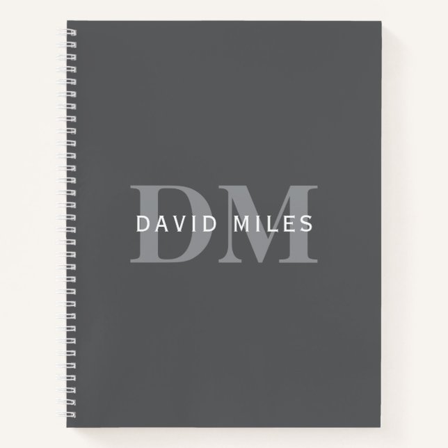 Moderne, stylische dunkelgraue Monogramm und Name Notizbuch (Vorderseite)