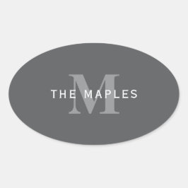 Moderne, stylische dunkelgraue Monogramm und Name Ovaler Aufkleber