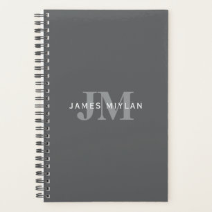 Moderne, stylische dunkelgraue Monogramm und Name Planer