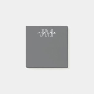 Moderne, stylische dunkelgraue Monogramm und Name Post-it Klebezettel