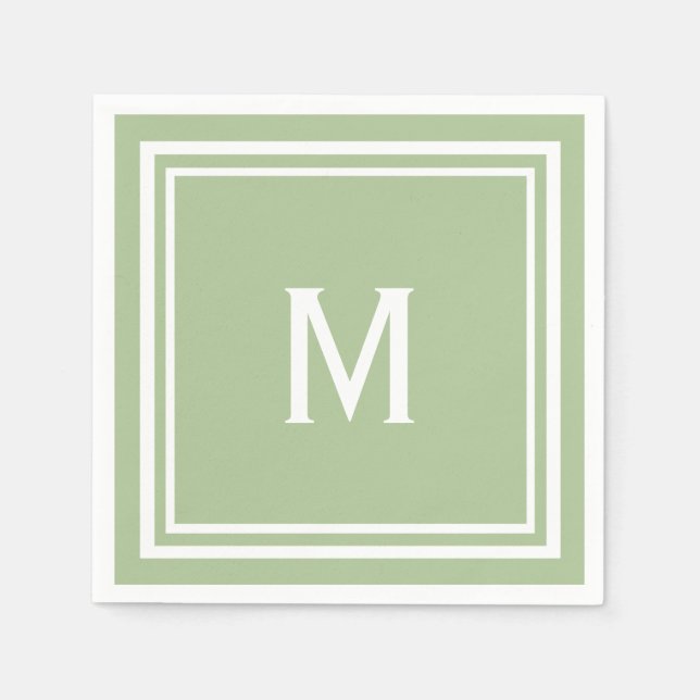 Moderne, stylische Sage Green Custom Monogram Serviette (Vorderseite)