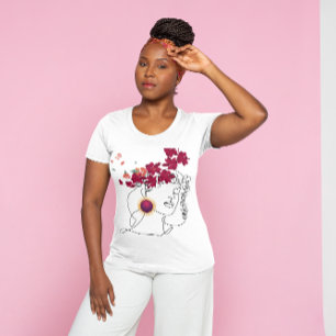 MODERNE STYLISH FEMININE VECTOR EMBOSEE RED BLUME T-Shirt