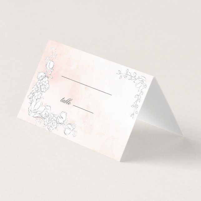 Moderne, subtile Blush Bloral Hochzeitskarte (Vorderseite)