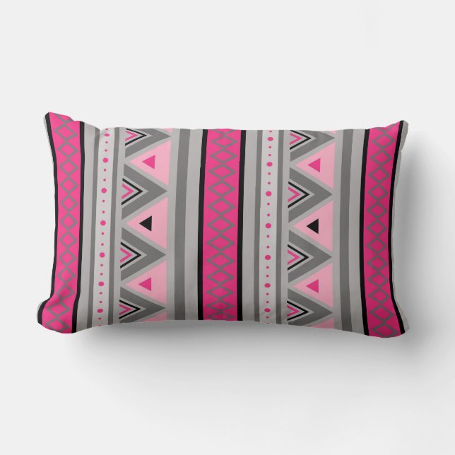 Moderne Südwestgeometrie, Rosa und Grau Lendenkissen (Vorderseite)