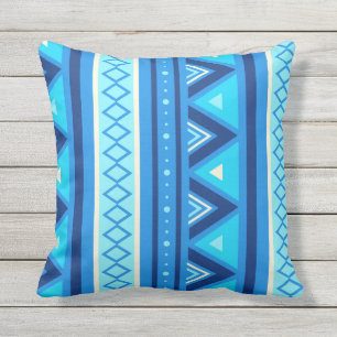 Moderne südwestliche Geometrie, Blau und Türkis Kissen Für Draußen