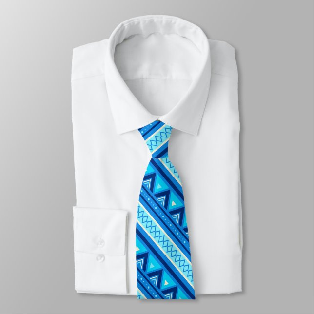 Moderne südwestliche Geometrie, Blau und Türkis Krawatte (Gebunden)