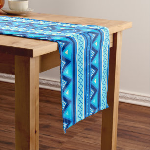 Moderne südwestliche Geometrie, Blau und Türkis Kurzer Tischläufer