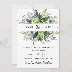 Moderne sukkulente Blätter Hochzeit speichern die  Save The Date