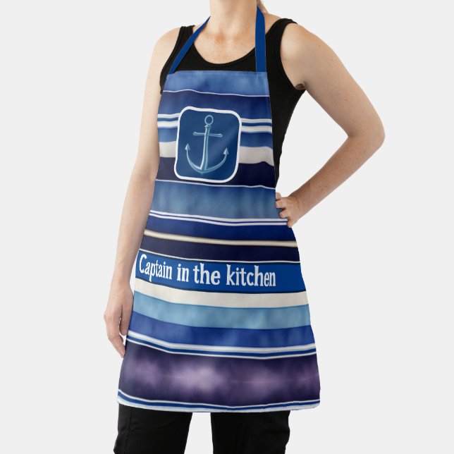 Moderne Summer Navy Blue Boat Stripes Collection Schürze (InSitu)