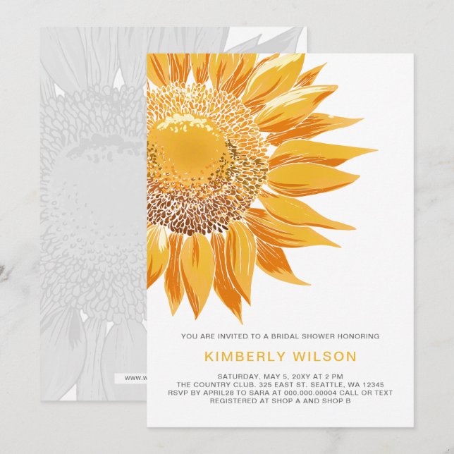 Moderne SunFlower Bridal Dusche Einladungen (Vorne/Hinten)