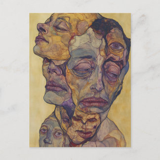 Moderne surrealistische Gesichter gelber Expressio Postkarte