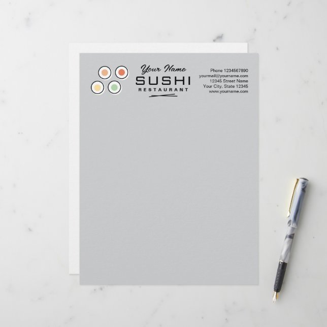 Moderne Sushi-Restaurant-Briefkopf-Papier mit Logo Briefbogen (Vorderseite/Rückseite Beispiel)