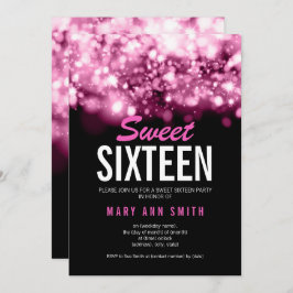 Moderne süße 16 Party rosa funkelnde Lichter Einladung