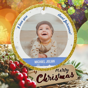 Moderne Süße 2 Fotos Baby Junge Erstes Weihnachten Keramik Ornament