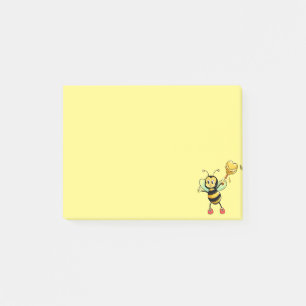 Moderne süße Honigbiene auf Gelb Post-it Klebezettel