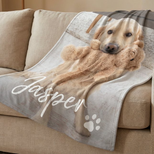 Moderne süße Hundename-Foto Fleecedecke (Personalize with your pet's name and photo. Choose from 3 different sizes.)
