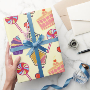 Moderne süße Kuchenbonbon- und Cupcake-Muster Geschenkpapier