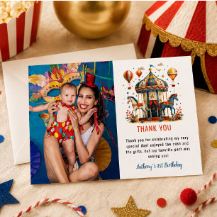 Moderne süße Zirkus-Karneval-Fest-1. Geburtstag Dankeskarte