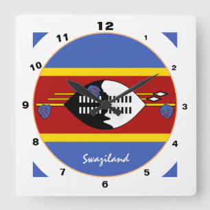Moderne Swasiland-Flagge, Swasiland-Zuhause / Desi Quadratische Wanduhr