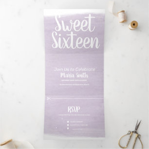 Moderne Sweet 16 Wasserfarbstriche Fotografie Dreifach Gefaltete Einladung