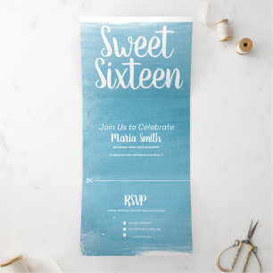 Moderne Sweet 16 Wasserfarbstriche Fotografie Dreifach Gefaltete Einladung