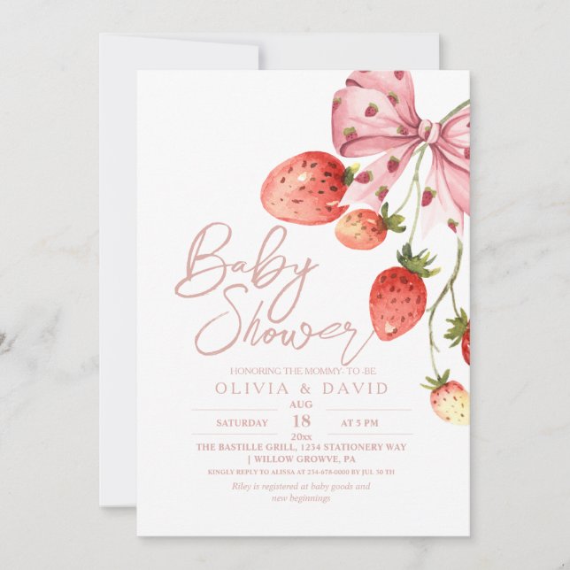 Moderne Sweet Berry Baby Dusche Erdbeere Invita Einladung (Vorderseite)