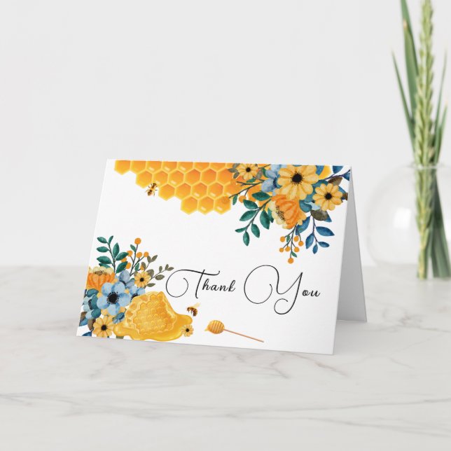 Moderne Sweet Honey Bee Floral Baby Dusche Dankeskarte (Vorderseite)
