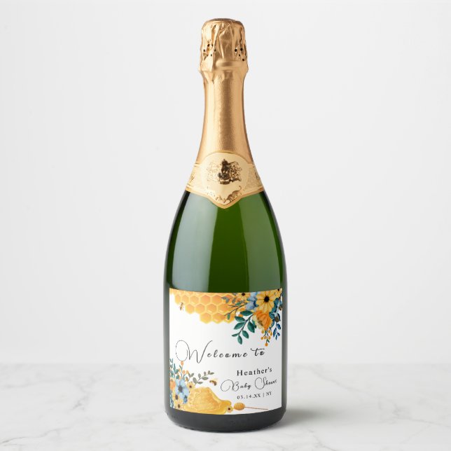 Moderne Sweet Honey Bee Floral Baby Dusche Willkom (Vorderseite)