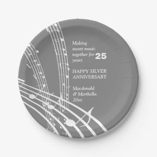 Moderne SWEET MUSIC Happy Silver Jubiläum Pappteller