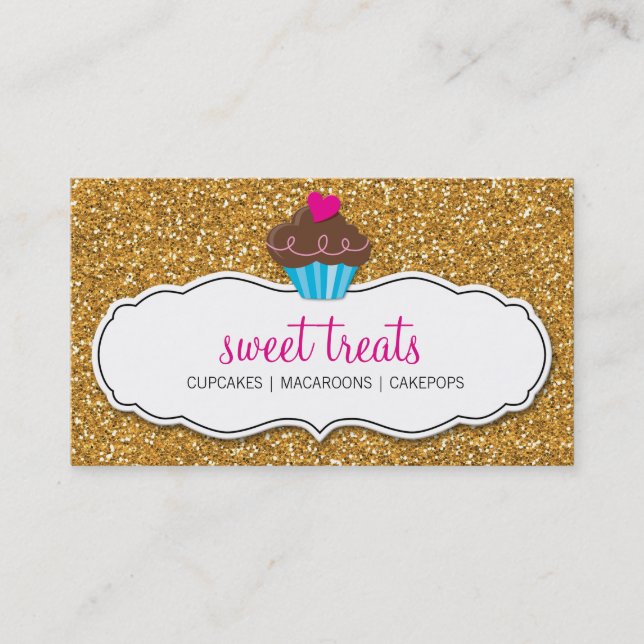 MODERNE SWEET niedlicher Cupcake Rosa Goldgold Gli Visitenkarte (Vorderseite)