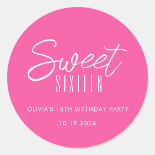 Moderne Sweet Sixteen Hot Pink Mädchen 16. Geburts Runder Aufkleber