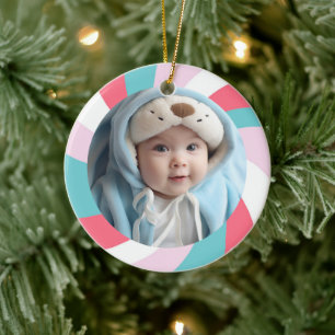 Moderne Swirl FROHE WEIHNACHTEN INDIVIDUELLES FOTO Keramik Ornament