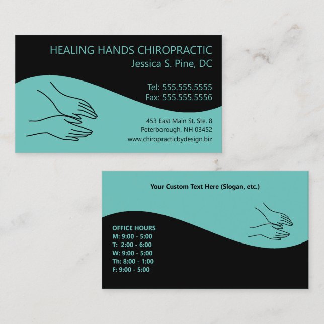 Moderne Swirl Hands Logo Chiropractor Business Car Visitenkarte (Vorne/Hinten)