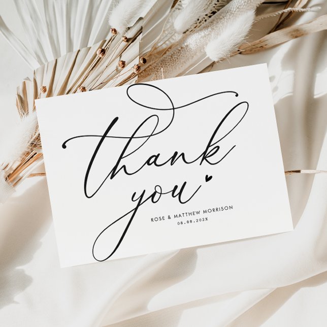 Moderne Sylish Black Script Hochzeit danke Karte (Von Creator hochgeladen)