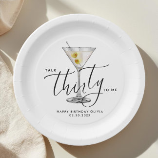 Moderne „Talk Thirty to Me“-Martini-Glas 30. Pappteller