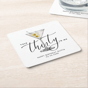 Moderne „Talk Thirty to Me“-Martini-Glas 30. Rechteckiger Pappuntersetzer