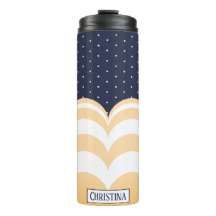 Moderne Tan Scallops & Polka Dots mit Namen Thermosbecher