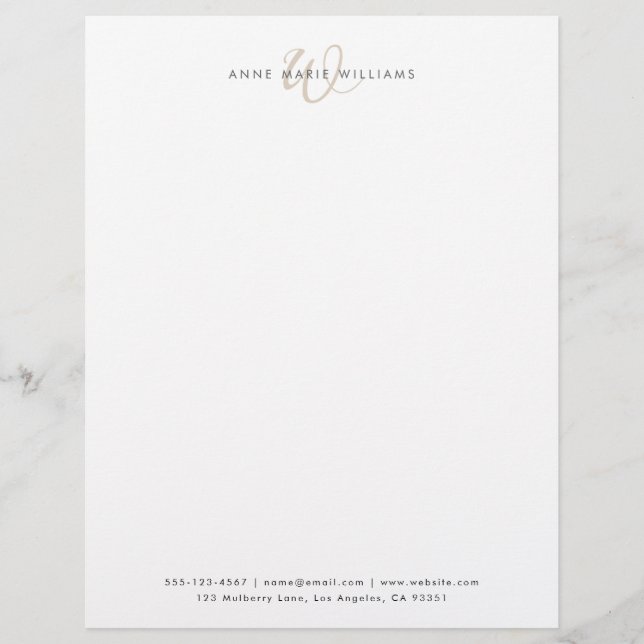 Moderne Tan-Script-Monogramm Briefbogen (Vorderseite)