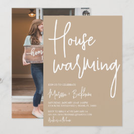 Moderne Tan & White Housewarming Einladung